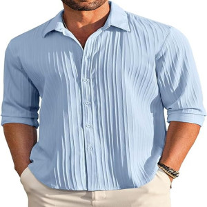 CB-COLEBROOK Men's Casual Button Down Shirts Long Sleeve Linen Shirt Fashion Textured Beach Summer Shirt